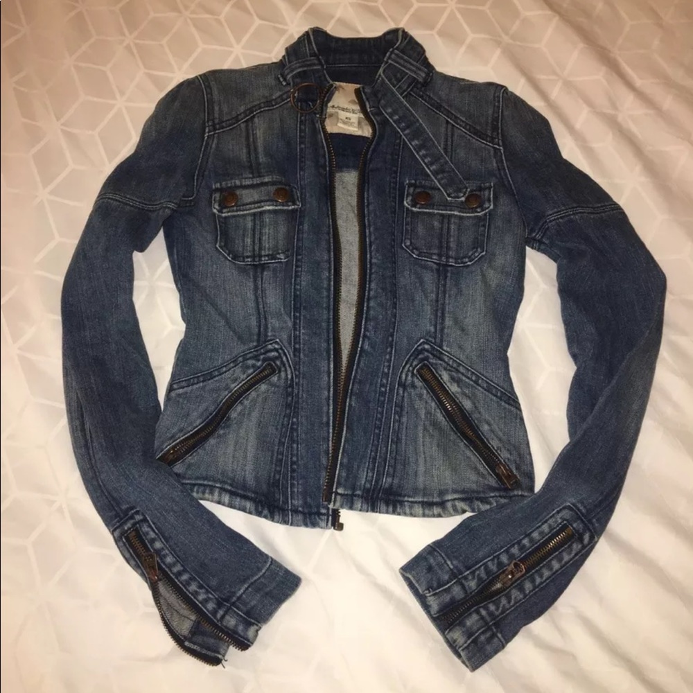 Abercrombie & Fitch Moto Scuba Denim Zip Jacket XS
